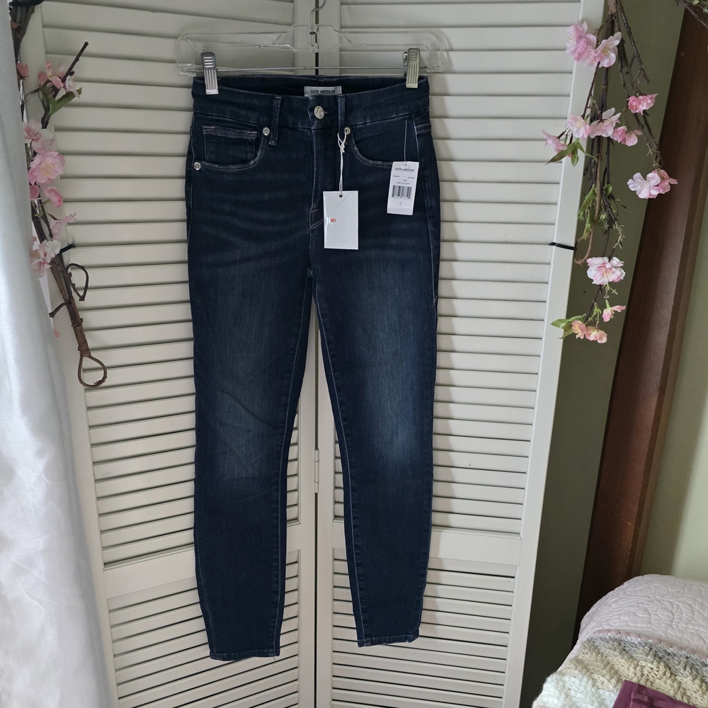 Good American Deep Blue Straight Leg Pants